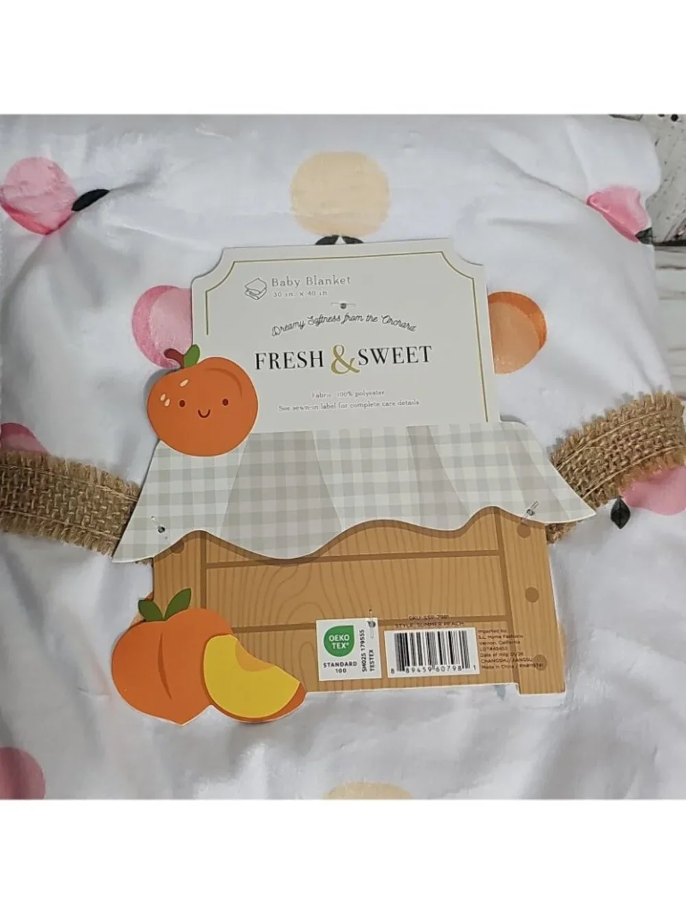 Peach Peaches Baby Blanket Soft Reversible Sherpa Fresh and Sweet 30 x 40